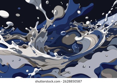 Abstract artwork of water splashes in shades of blue and grey showing motion