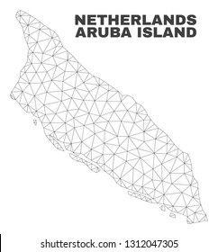 Abstract Aruba Island map isolated on a white background. Triangular mesh model in black color of Aruba Island map. Polygonal geographic scheme designed for political illustrations.