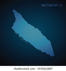 Abstract Aruba map template made from blue diagonal lines on dark background. Vector illustration EPS10.