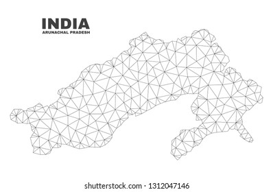 Abstract Arunachal Pradesh State map isolated on a white background. Triangular mesh model in black color of Arunachal Pradesh State map.