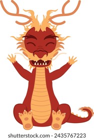 Abstract asian dragon of red and yellow colors.