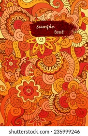 Abstract asian ethnic floral retro doodle background pattern in vector. Henna paisley mehndi doodles design tribal pattern with paint stain. Easy editible. 