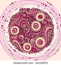 Abstract asian ethnic floral retro doodle background pattern in vector. Henna paisley mehndi doodles design tribal pattern with paint stain. Easy editible.