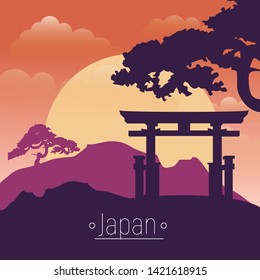 Abstract Asian illustration, mountains landscape, retro style background, vector illustration