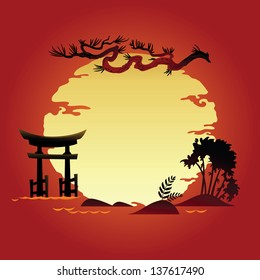 Abstract Asian illustration: Sunset