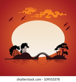 Abstract asian landscape - sunset