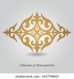 Abstract Asian, oriental ornament. Vector element of the national pattern of nomads.Golden abstract element, oriental luxury pattern. Detail of the Asian ornament of the peoples of Central Asia nomads
