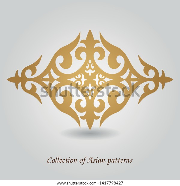 Abstract Asian, oriental ornament. Vector element\
of the national pattern of nomads.Golden abstract element, oriental\
luxury pattern. Detail of the Asian ornament of the peoples of\
Central Asia nomads