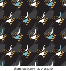 Abstract Asian Porcelain Crockery Vector Graphic Art Seamless Pattern can be use for background and apparel design