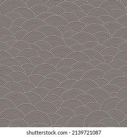 Abstract asian styled fish scales seamless pattern. Vector geometric illustration with striped circles. Line art vector print for fabric, stationery, wrapping paper, any surface.