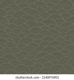 Abstract asian styled fish scales seamless pattern. Vector geometric illustration with striped circles. Line art vector print for fabric, stationery, wrapping paper, any surface.