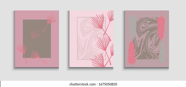 Pancartas de vectores asiáticos abstractas. El plátano blando deja el diseño de la invitación. Cielo, Trópico, Deja Volantes. Textura de marco geométrico. Invitación al estilo oriental. Fondo Moderno Dibujado A Mano.