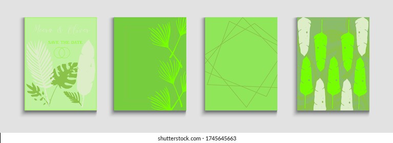 Abstract Asian Vector Banners Set. Painted Lines Shapes in Oriental Style. Soft, Elegant Invitation Design. Hand Drawn Minimal Background. Geometric Border Texture. Tie-Dye, Tropical Leaves Posters