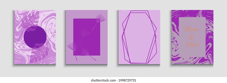 Abstract Asian Vector Banners Set. Tie-Dye, Tropical Leaves Posters Soft, Elegant Invitation Design. Hand Drawn Minimal Background. Painted Lines Forms in Oriental Style. Geometric Frame Pattern.