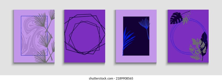 Abstract Asian Vector Banners Set. Hand Drawn Minimal Background. Geometric Frame Texture. Tie-Dye, Tropical Leaves Cards Soft, Elegant Invitation Design. Painted Shapes Forms in Oriental Style.