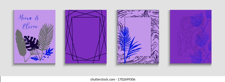 Abstract Asian Vector Cards Set. Geometric Frame Texture. Painted Shapes Forms in Oriental Style. Soft, Elegant Magazine Design. Hand Drawn Minimal Background. Tie-Dye, Tropical Leaves Flyers