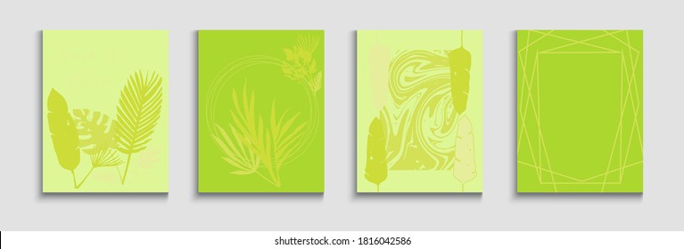 Resumen del juego de tarjetas vectoras asiáticas. Tejido, Hojas Tropicales Banners Soft, Elegante Diseño Revista. Fondo Mínimo De La Mano. Textura de borde geométrico. Líneas de formularios pintados en estilo oriental.