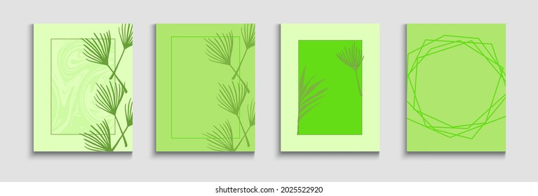 Abstract Asian Vector Cards Set. Soft, Elegant Invitation Layout. Hand Drawn Minimal Background. Tie-Dye, Tropical Leaves Banners Painted Forms Shapes in Oriental Style. Geometric Border Pattern.