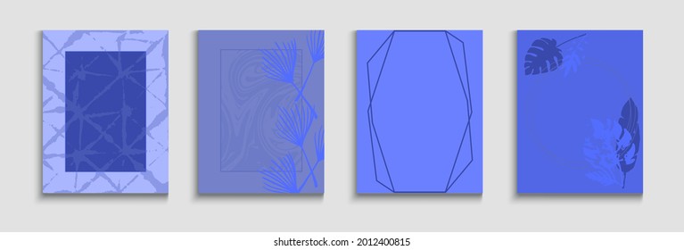 Abstract Asian Vector Covers Set. Soft Banana Leaves Magazine Template. Geometric Border Texture. Hand Drawn Retro Background. Japanese Style Invitation. Tie-Dye, Tropical Leaves Posters.