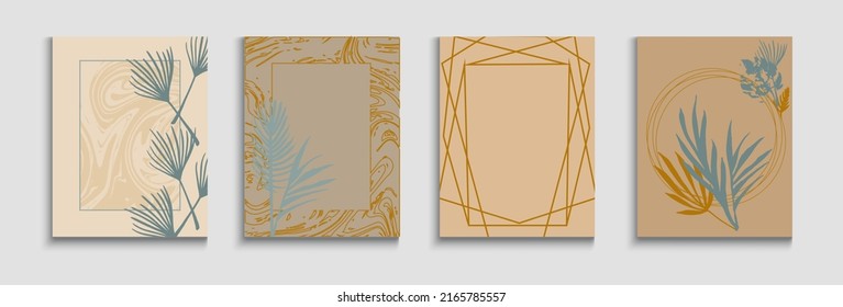 Resumen del conjunto de tapas de vectores asiáticos. Formas pintadas en estilo oriental. Plantilla de invitación suave y elegante. Patrón de marco geométrico. Fondo Mínimo De La Mano. Anuncios de tinte, hojas tropicales