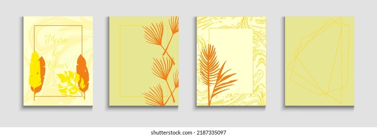 Resumen del conjunto de tapas de vectores asiáticos. Fondo Mínimo De La Mano. Plantilla de Revista suave y elegante. Patrón de borde geométrico. Colas, hojas tropicales, afiches formas de líneas pintadas en estilo oriental.