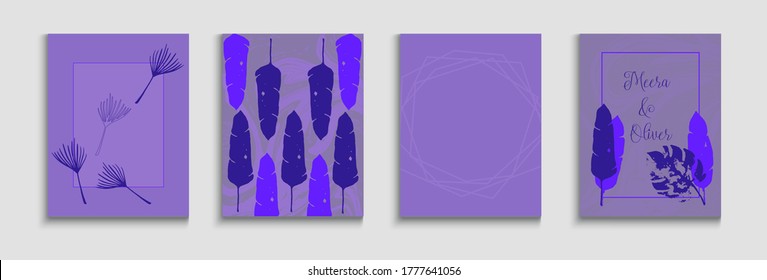 Abstract Asian Vector Flyers Set. Hand Drawn Retro Background. Tie-Dye, Tropical Leaves Posters. Oriental Style Invitation. Geometric Border Texture. Noble Olive Leaves Magazine Design.