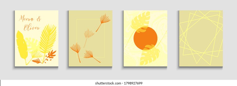 Abstraktes asiatisches Vektorgrafik-Set. Handgezeichnet minimaler Hintergrund. Geometrische Grenzstruktur. Tie-Färbung, tropische Blätter Fahnen gestrichene Formen Linien im orientalischen Stil. Weiche, elegante Zeitschriftenvorlage.