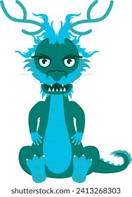 Abstract asian water dragon of green and blue colors.