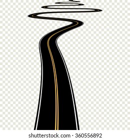 Abstract Asphalt Curved Road Map Isolated On Transparent Background. Vector Roadtrip EPS10