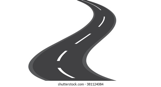 Abstract asphalt road going to the distance isolated on white background.