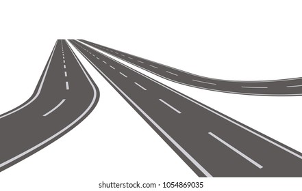 Abstract asphalt road three top view isolated on white background