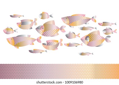 Abstract assorted  gold fish pattern for card, invitation, poster, graphic design. Concept decorative seafood vector illustration