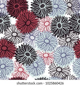 Abstract aster flower heads seamless pattern in Scandinavian style