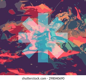 Abstract asterisk mark on colorful free form background