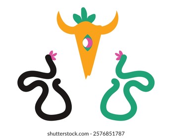 Abstract astrology line snake with deer hrad shape flat vector design