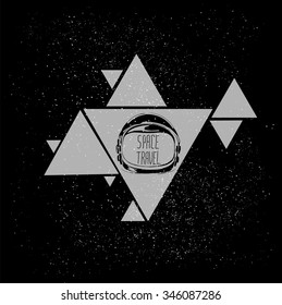 abstract astronaut helmet to space travel vector emblem isolated