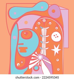 Resumen astronauta en el espacio, ilustración al estilo Picasso.