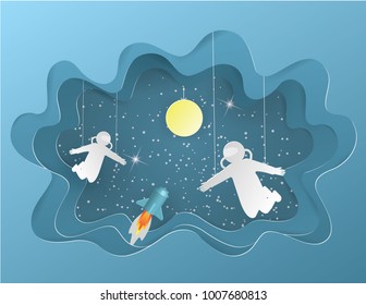 Abstract of Astronaut,spaceship in the space, vector art and illustration idea