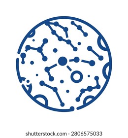 Abstract astronomy graphic depicting stellar formations and cosmic dust within a circular frame ideal for science and discovery themes.