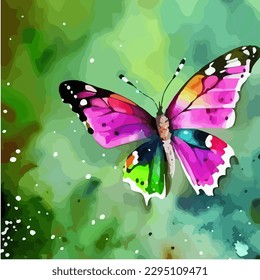 Abstract asymmetric butterfly painting in watercolor style, vector EPS 10 illustration 