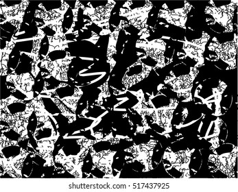 Abstract asymmetric retro background texture. Circles with three pointed  shape
Black and white vector illustration background.