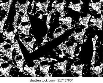 Abstract asymmetric retro background texture. Circles with three pointed  shape
Black and white vector illustration background.