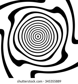 Abstract asymmetric spiral background. Distorted spiral. Vector.