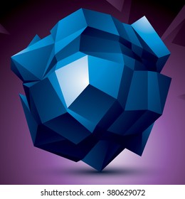 Abstract asymmetric vector blue object constructed from different elements, blue complicated geometric shape.