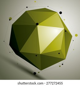 Abstract asymmetric vector colorful object with black lines mesh, complicated geometric shape.