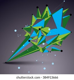 Abstract asymmetric vector colorful structure with wire mesh, complicated geometric shape. Lace green figure.