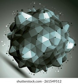 Abstract asymmetric vector monochrome object with black lines mesh, complicated geometric shape.
