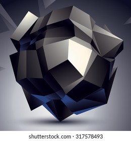 Abstract asymmetric vector monochrome object constructed from different elements, complicated geometric shape.