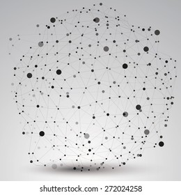 Abstract asymmetric vector monochrome structure with black wire mesh, complicated geometric shape. Lace grayscale figure.