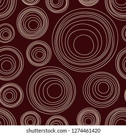 Abstract asymmetrical circles seamless pattern. Australian aboriginal ornament. Aboriginal painting style. Doodle sketch style. Minimalistic graphic print. Vector linear color illustration.